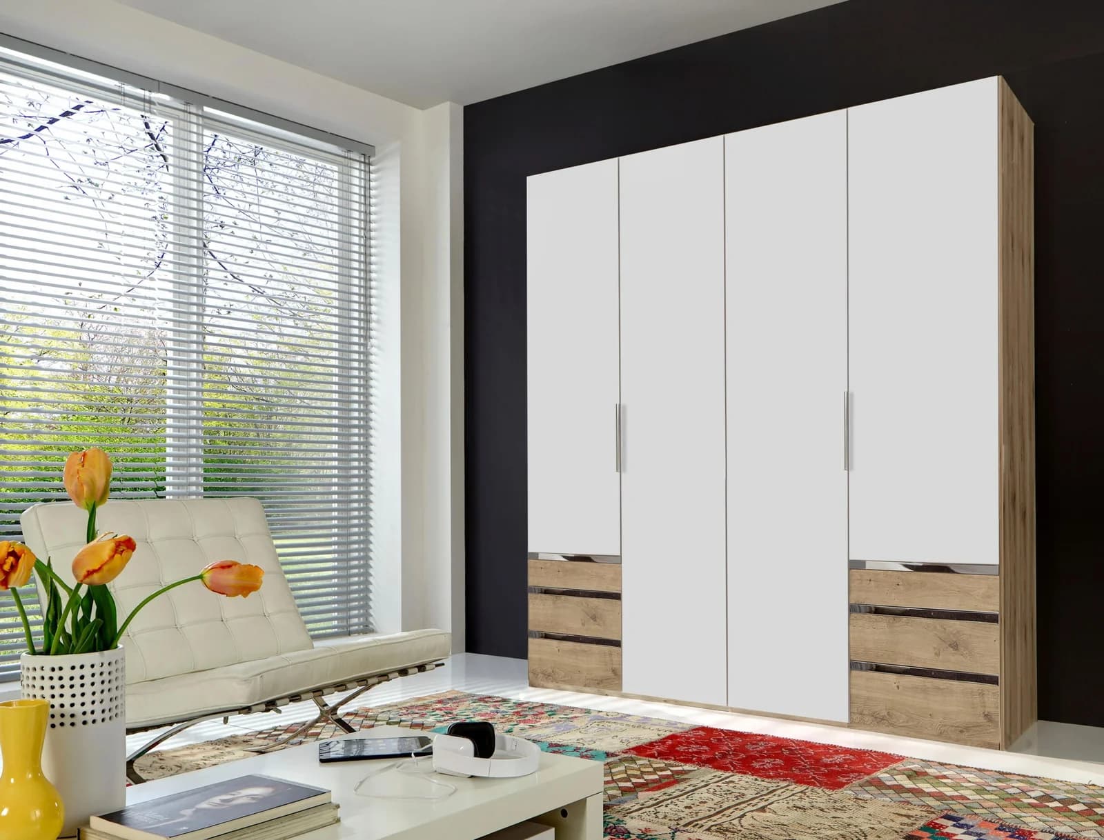 WIMEX Level Kleiderschrank Weiß Plankeneiche 4 Türen 6 Schubladen - Bild 2