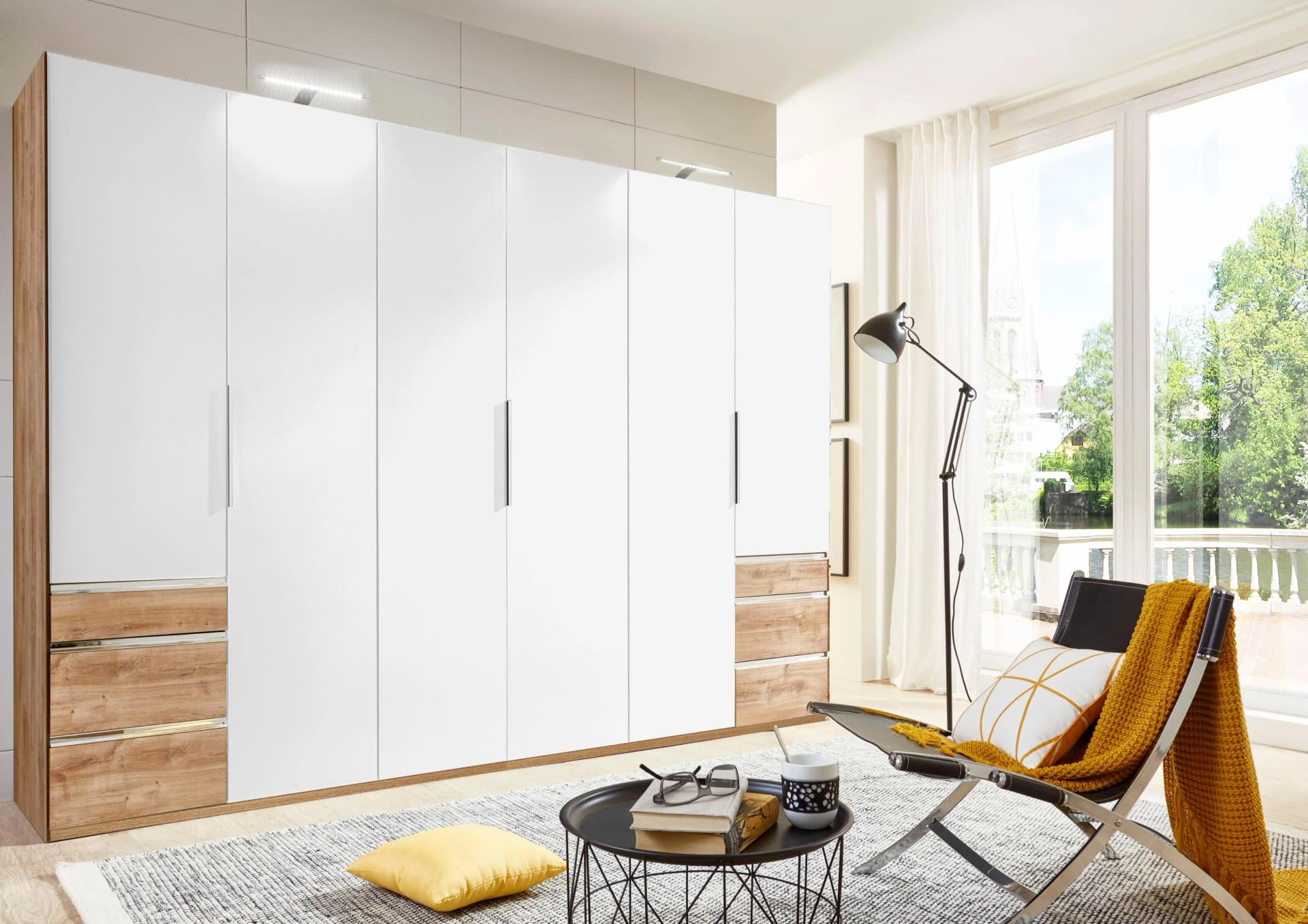 Wimex Level Kleiderschrank Weiß/Plankeneiche 300cm mit Schubladen