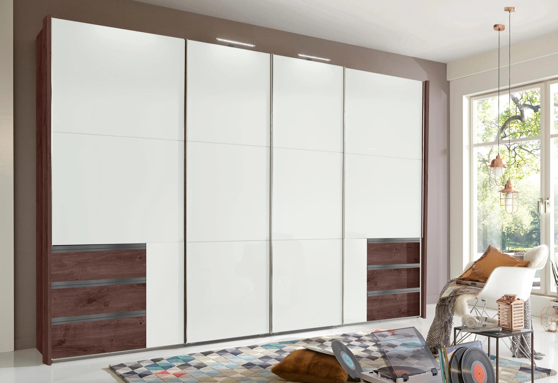 WIMEX Schwebetürenschrank Level by fresh to go Braun Weiß Glas