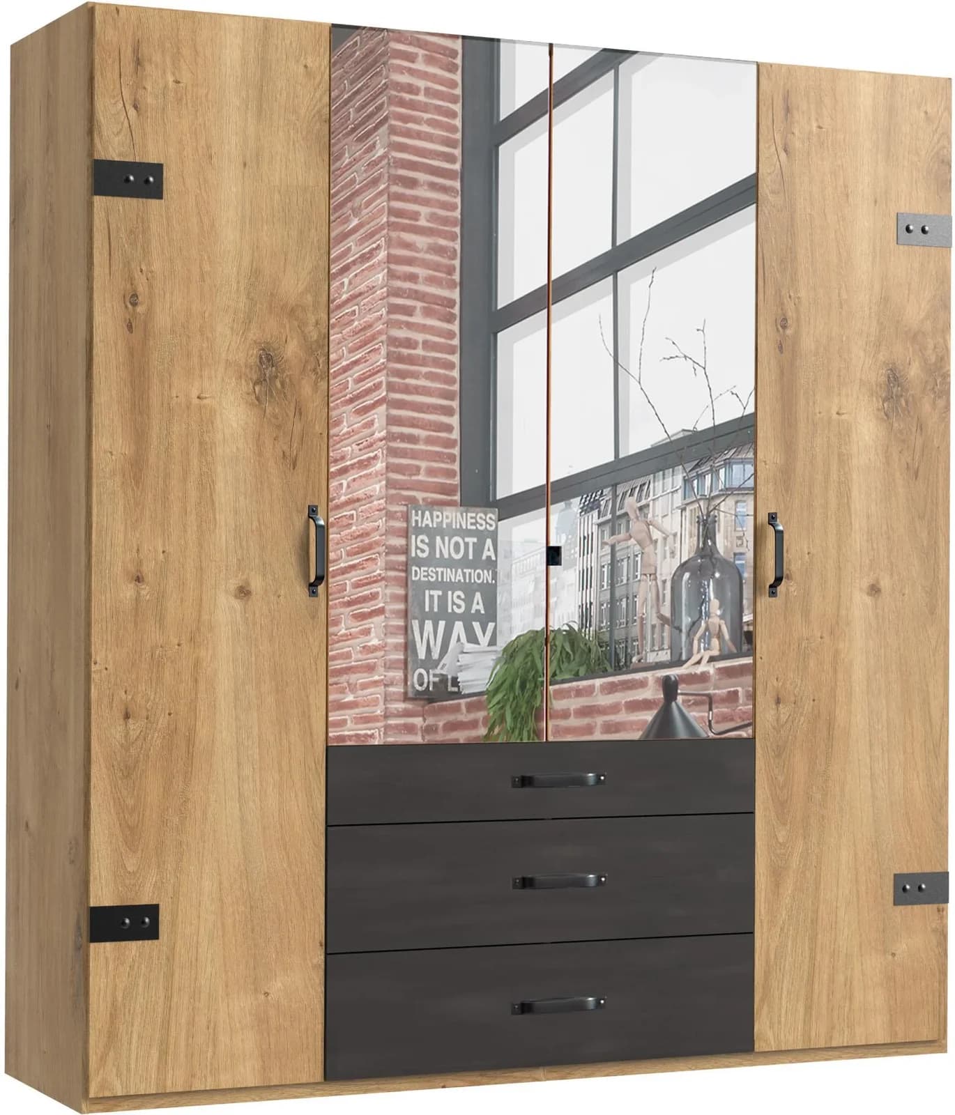 WIMEX Kleiderschrank Detroit Beige Raw Steel Metall 4-Türer
