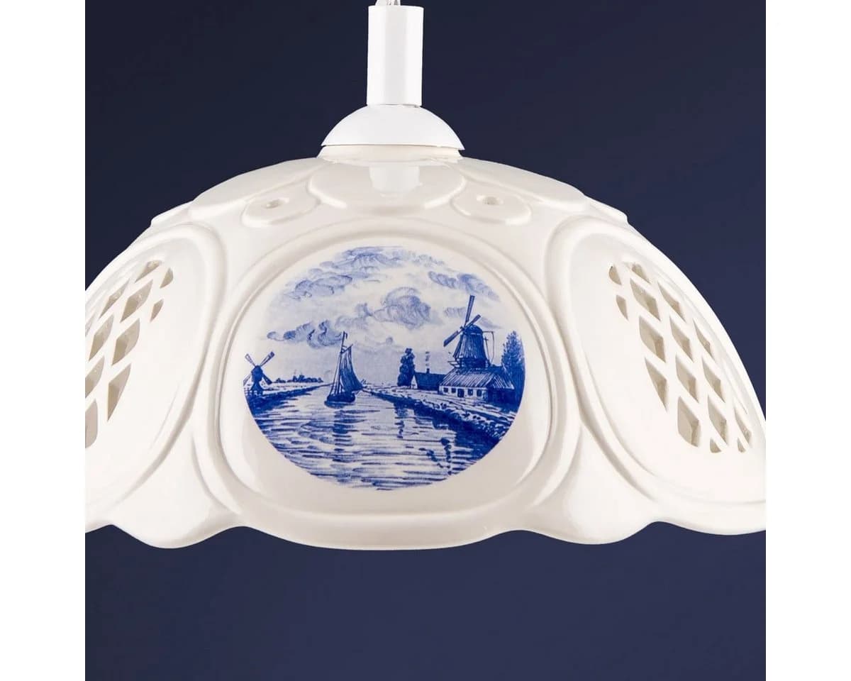 Helios Leuchten Pendelleuchte Keramik weiß-blau Delfter Motive - Bild 4