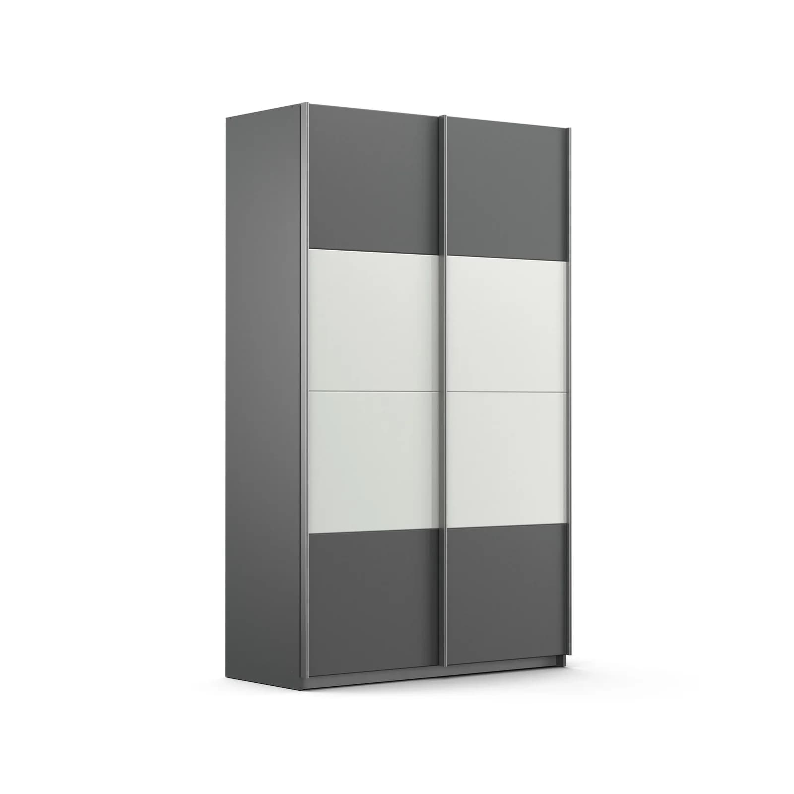 Rauch Quadra Schwebetürenschrank Grau Metallic Weißglas