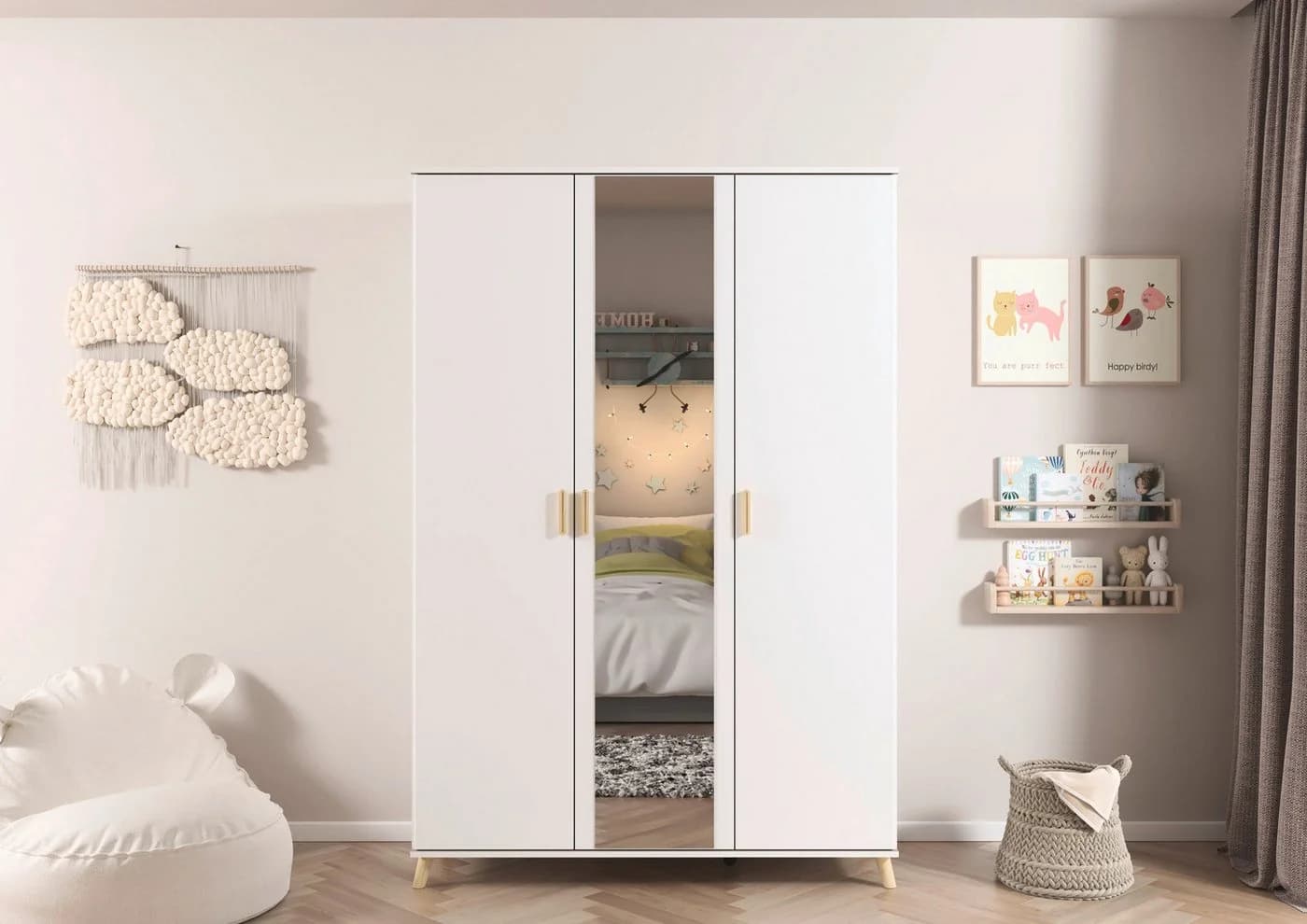 Rauch Kleiderschrank Falun Weiß Skandi-Look mit Spiegel