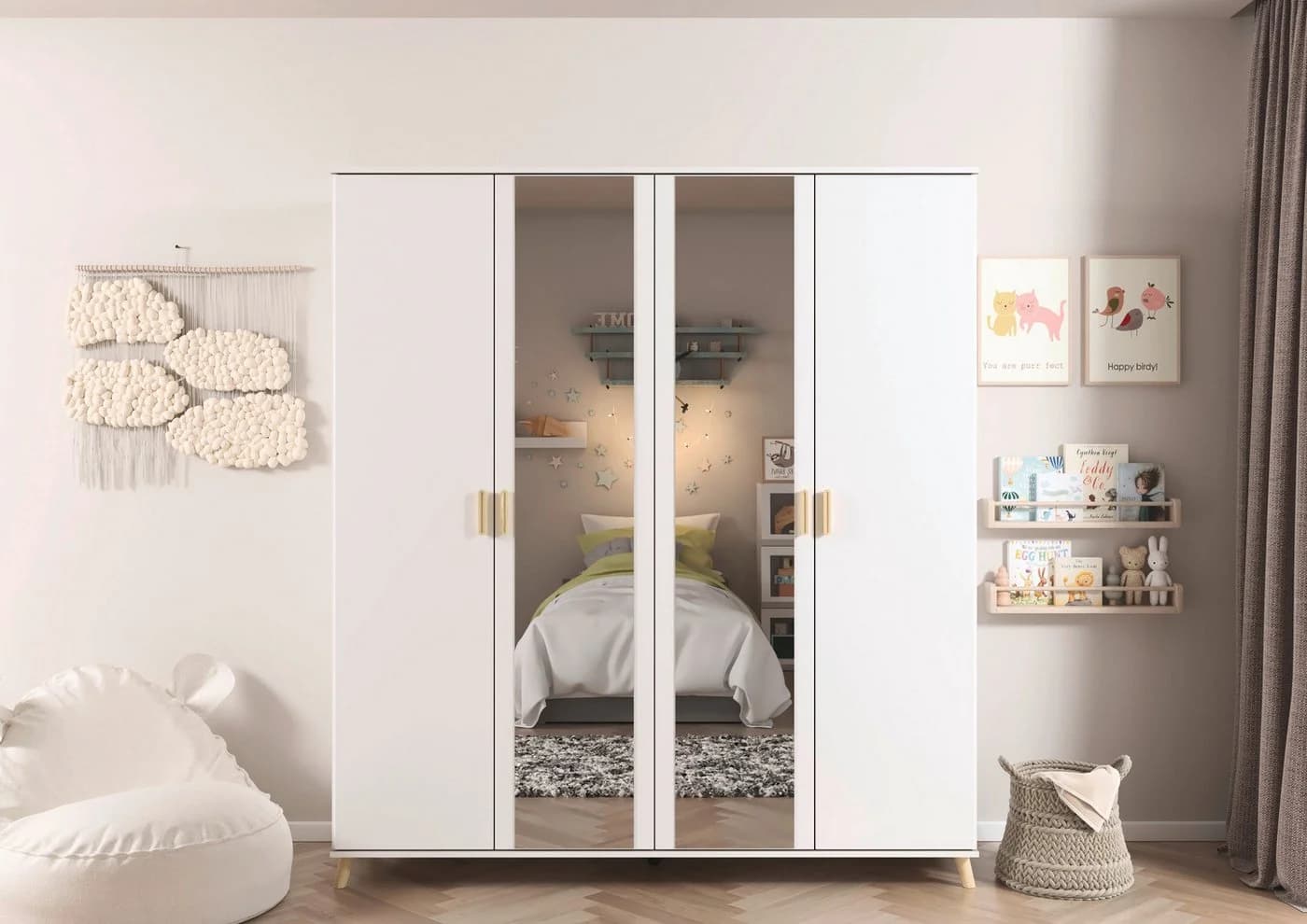 Rauch Kleiderschrank Falun Skandi Weiß mit Spiegeltür