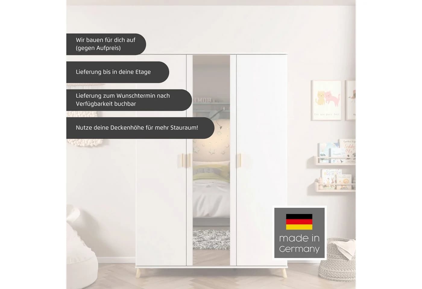 Rauch Kleiderschrank Falun Skandi Weiß mit Spiegeltür - Bild 3
