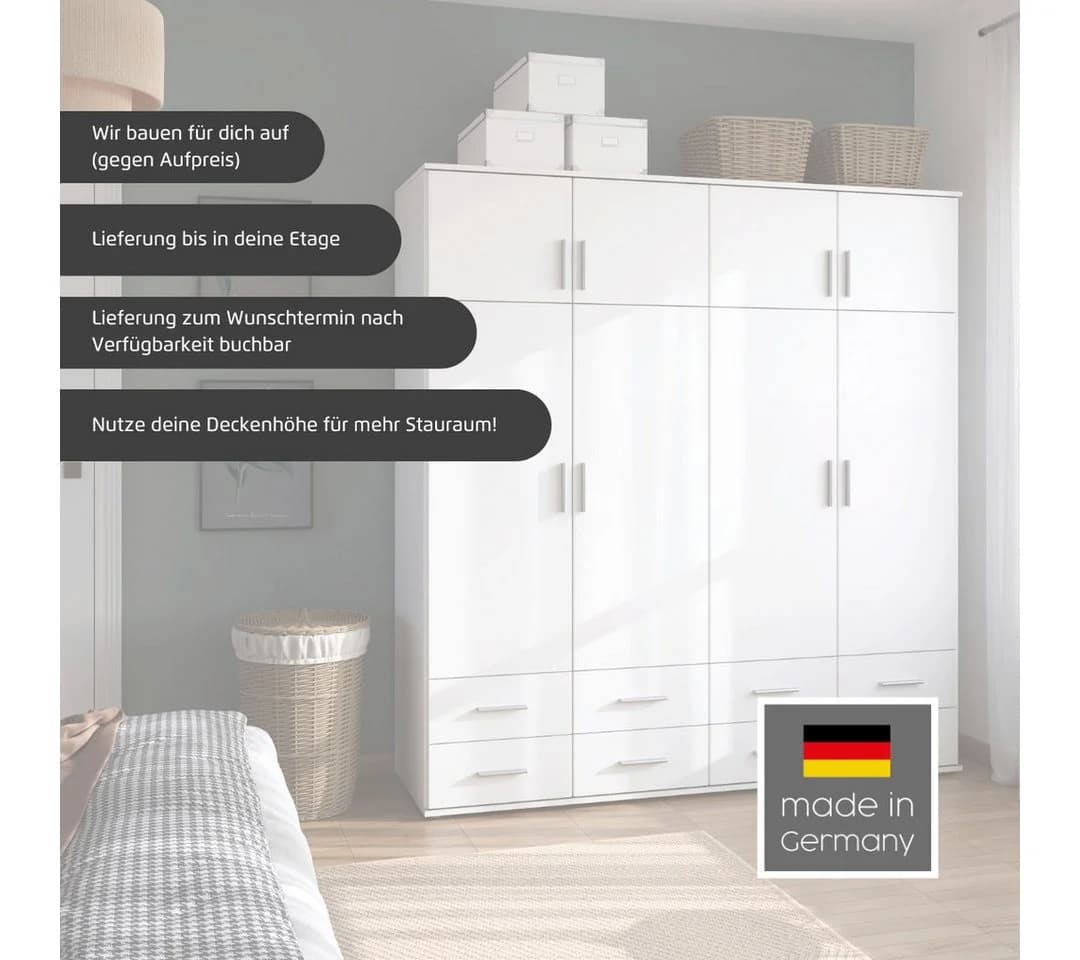 Rauch Kleiderschrank KEMI Weiß mit Schubladen und Schrankaufsatz - Bild 3