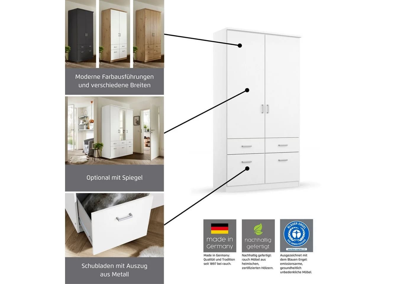 Rauch Bremen Kleiderschrank Weiß Modern - Bild 3
