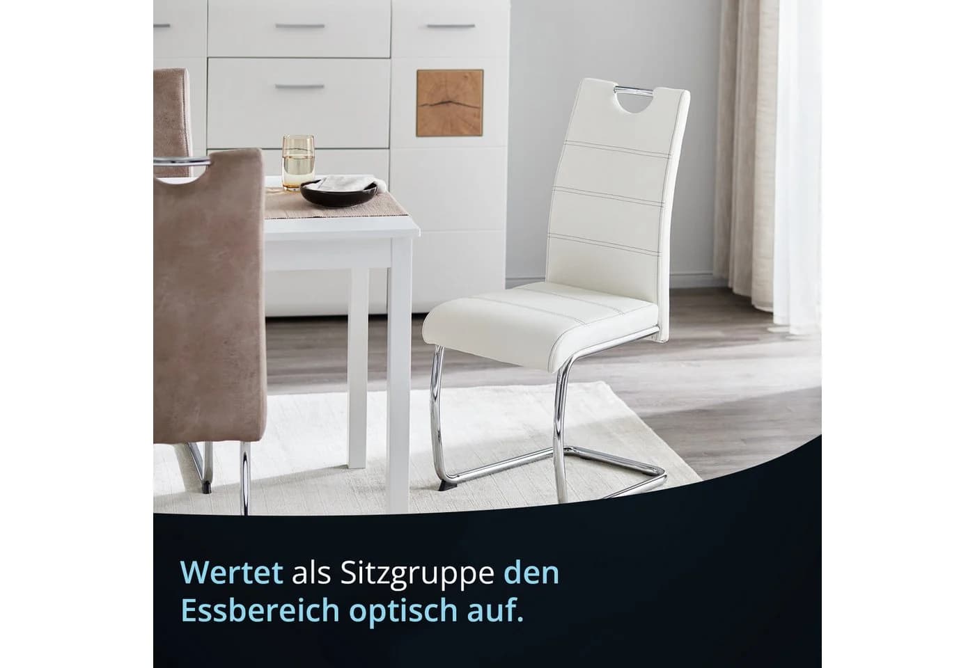 KHG Freischwinger Esszimmerstuhl Weiß Kunstleder - Bild 3