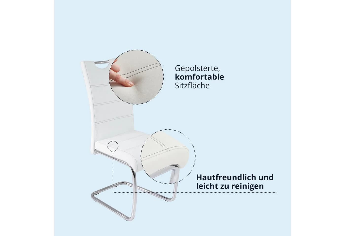 KHG Freischwinger Esszimmerstuhl Weiß Kunstleder - Bild 5