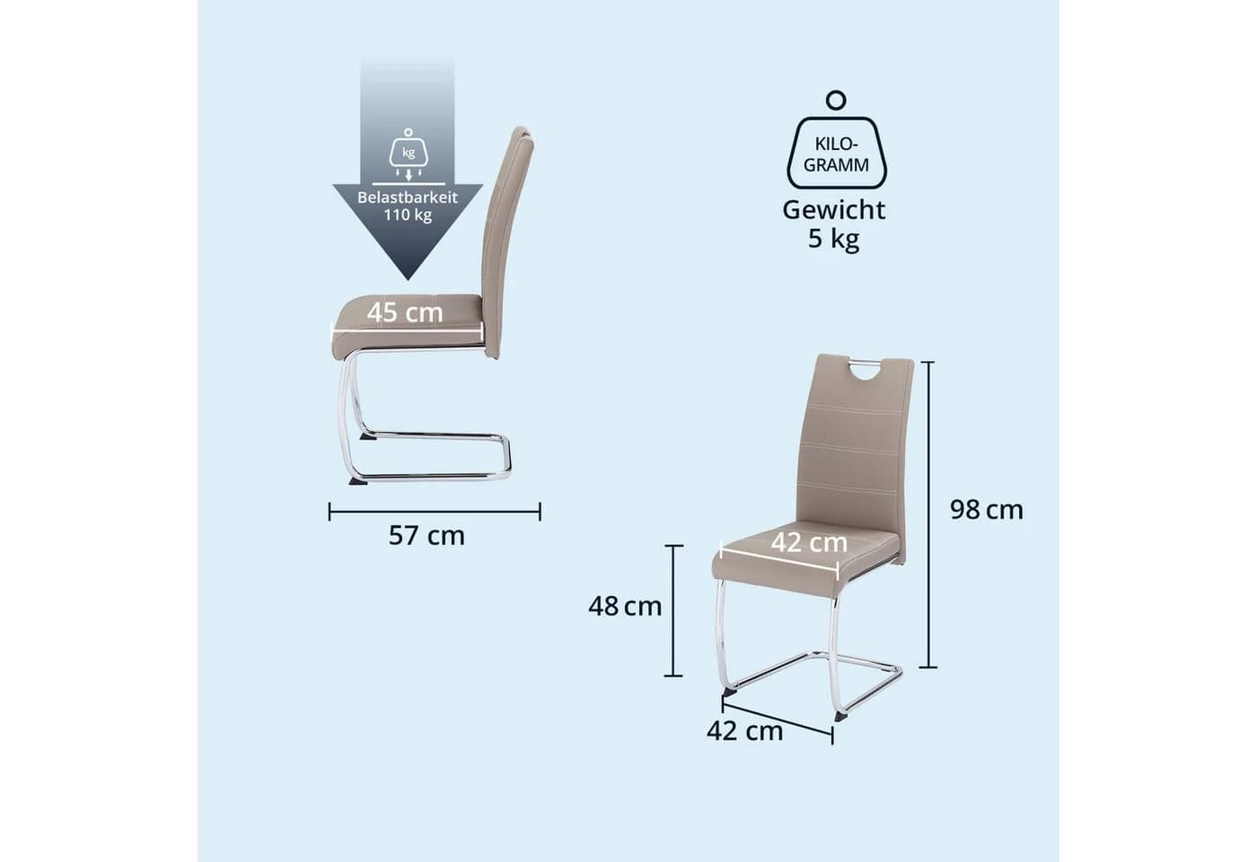 KHG Freischwinger Esszimmerstuhl Kunstleder Beige Modern