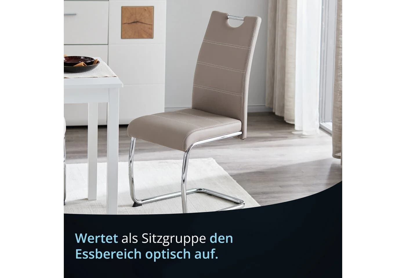 KHG Freischwinger Esszimmerstuhl Kunstleder Beige Modern - Bild 3