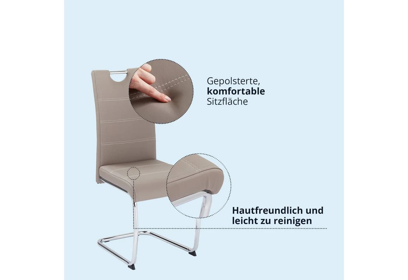 KHG Freischwinger Esszimmerstuhl Kunstleder Beige Modern - Bild 5