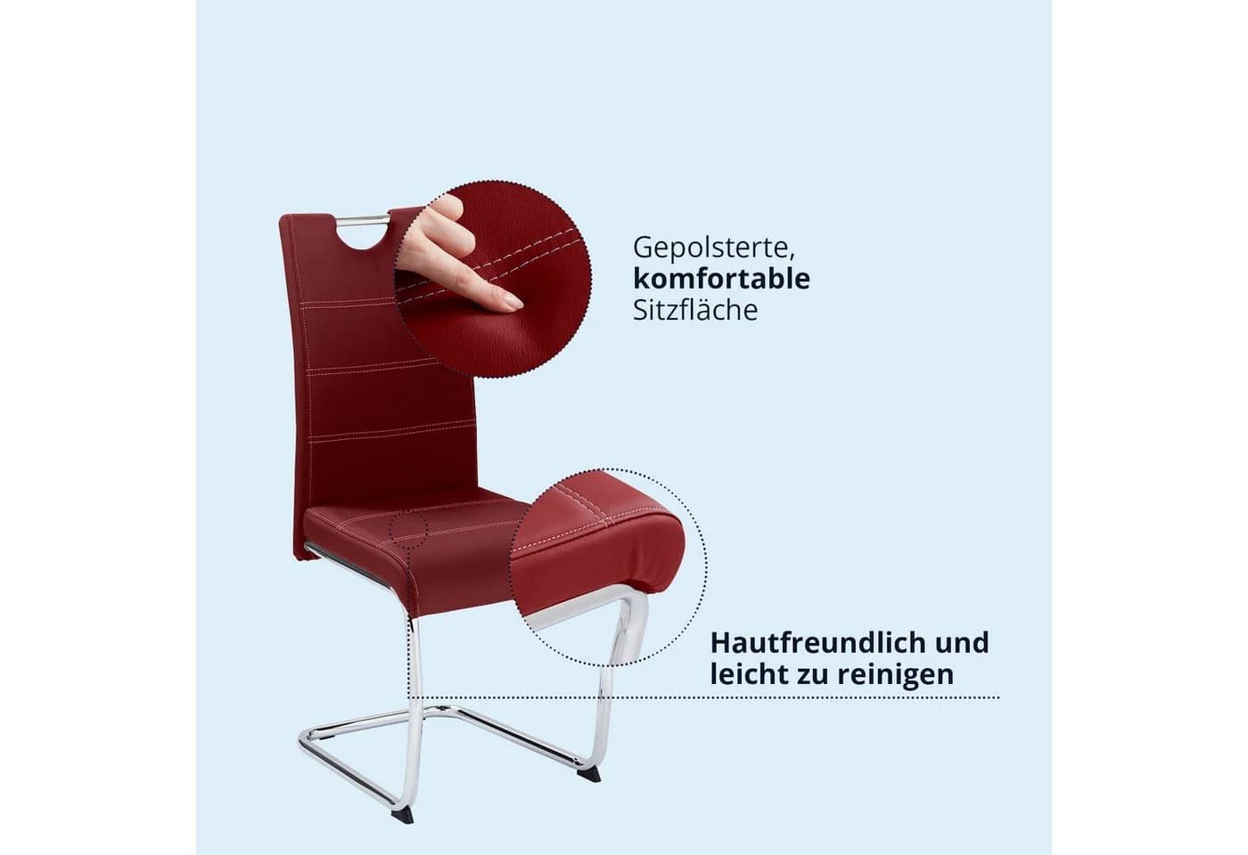KHG Freischwinger Esszimmerstuhl Kunstleder Rot mit Metallgestell - Bild 5