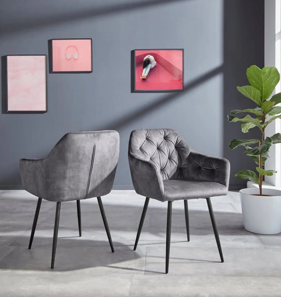HELA Kira Schalenstuhl Boho Grau Schwarz Samt - Bild 2