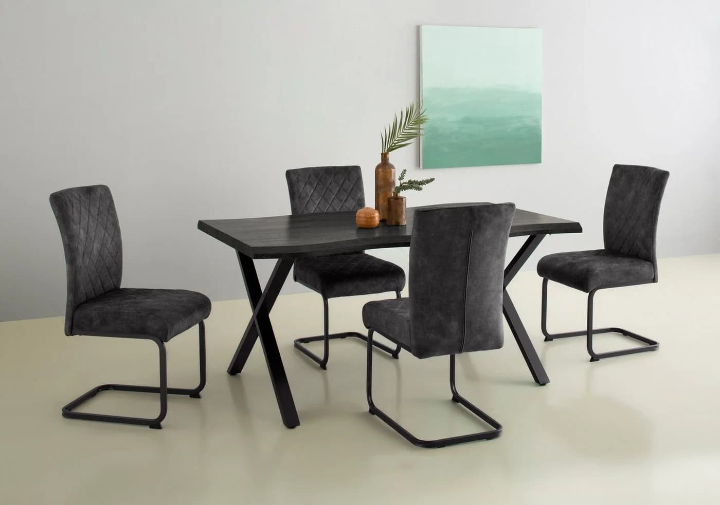 HELA Esstisch GRETA Grau Schwarz X-Gestell MDF - Bild 2