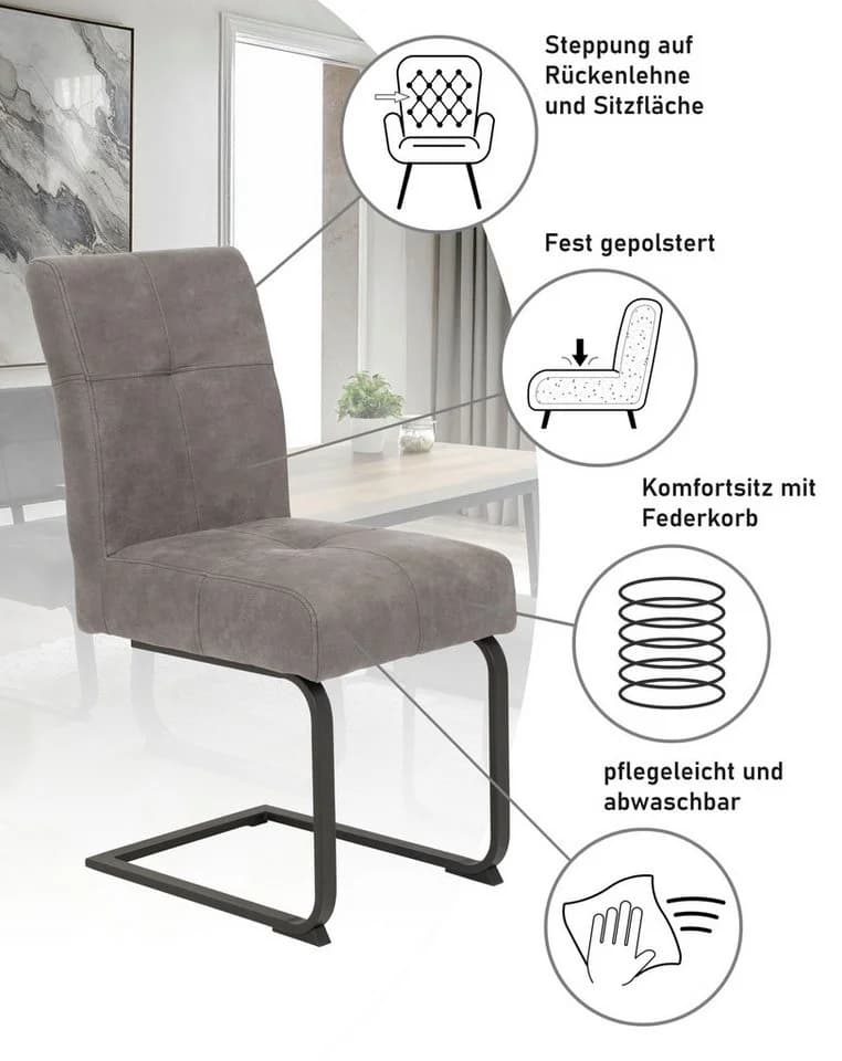 HELA Esszimmerstuhl Luise S Schwingstuhl 2er-Set Grau Anthrazit - Bild 4