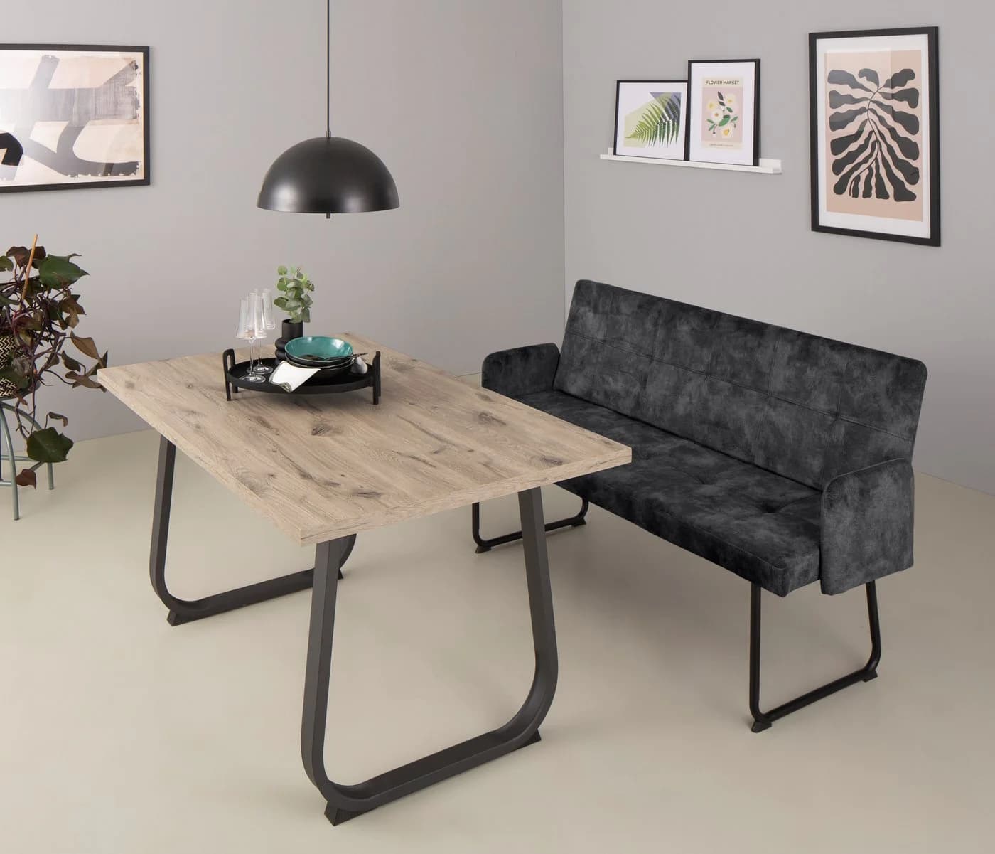 HELA Essbank JANINA Vintage Anthrazit Schwarz