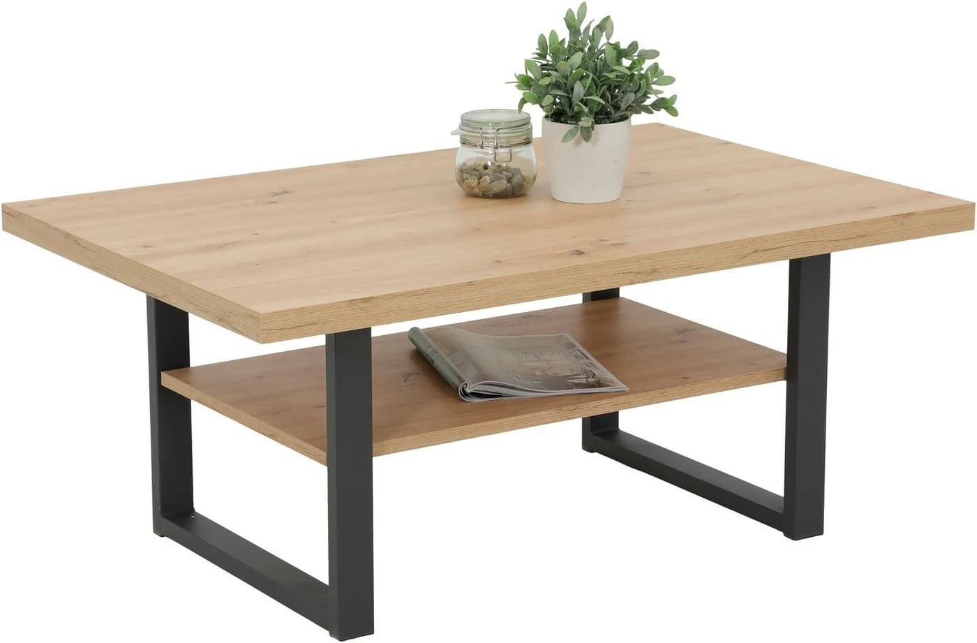 HELA Couchtisch ANTON Schwarz mit Ablagefläche Holzoptik