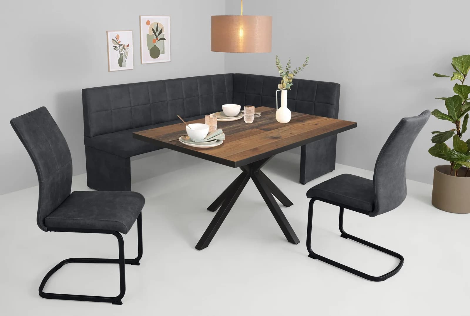 HELA Essgruppe SPREE 4-tlg. mit Eckbank Microfaser Braun/Schwarz