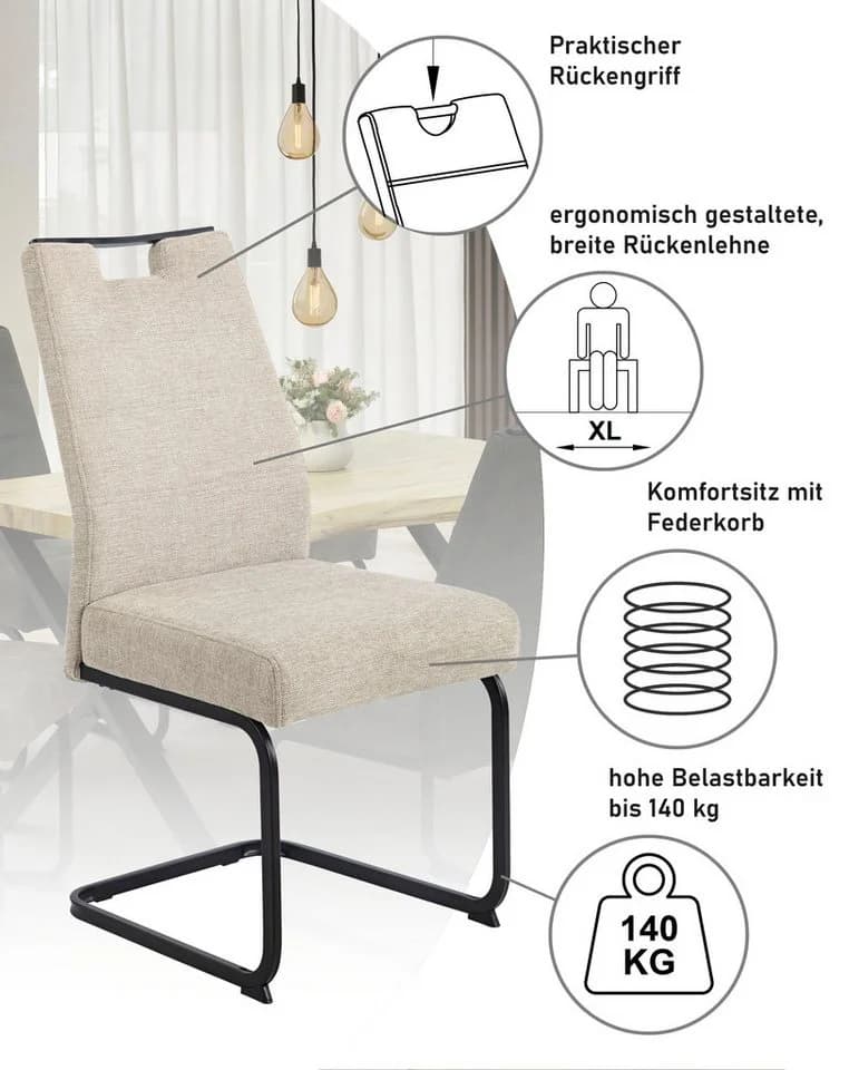 Freischwinger HELA "KERTIN" Beige Schwarz XL Sitzbreite - Bild 3