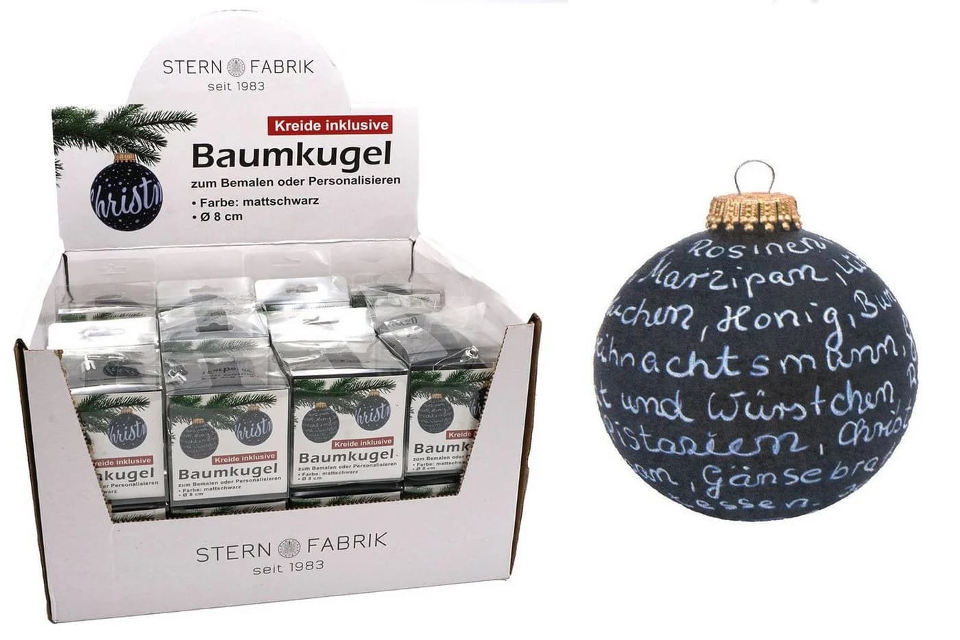 BURI Weihnachtsbaumkugel zum Beschriften 8cm Mattschwarz - Bild 2