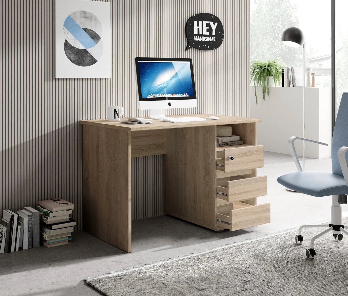 BEGA OFFICE Primus 1 Schreibtisch Braun Eiche Sonoma mit Schubladen - Bild 5