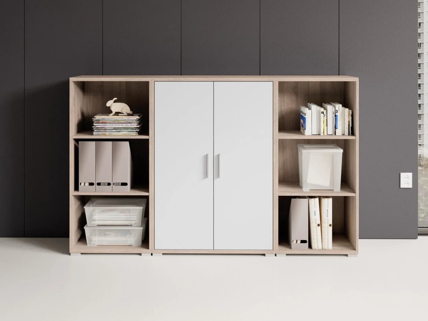 moebel-dich-auf Aktenschrank OFFICE LINE Set 3-tlg. Weiß/Eiche Sonoma