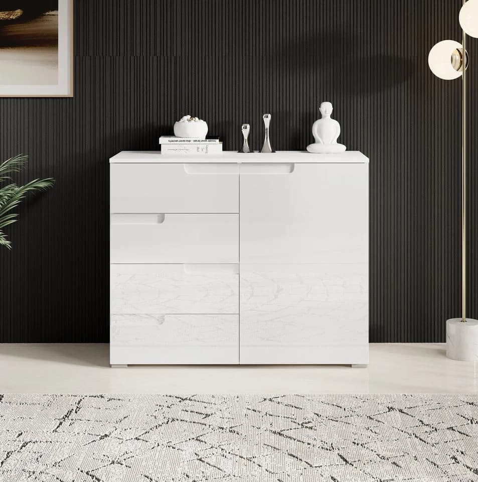 Carryhome Kommode Spice Weiß Hochglanz mit 4 Schubladen - Bild 2