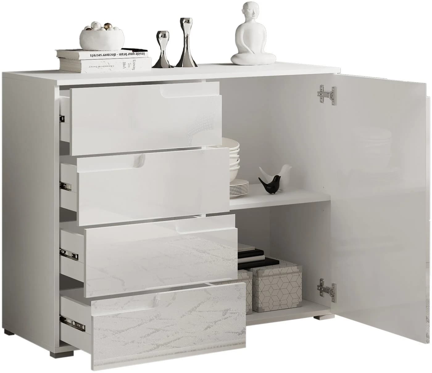 Carryhome Kommode Spice Weiß Hochglanz mit 4 Schubladen - Bild 5