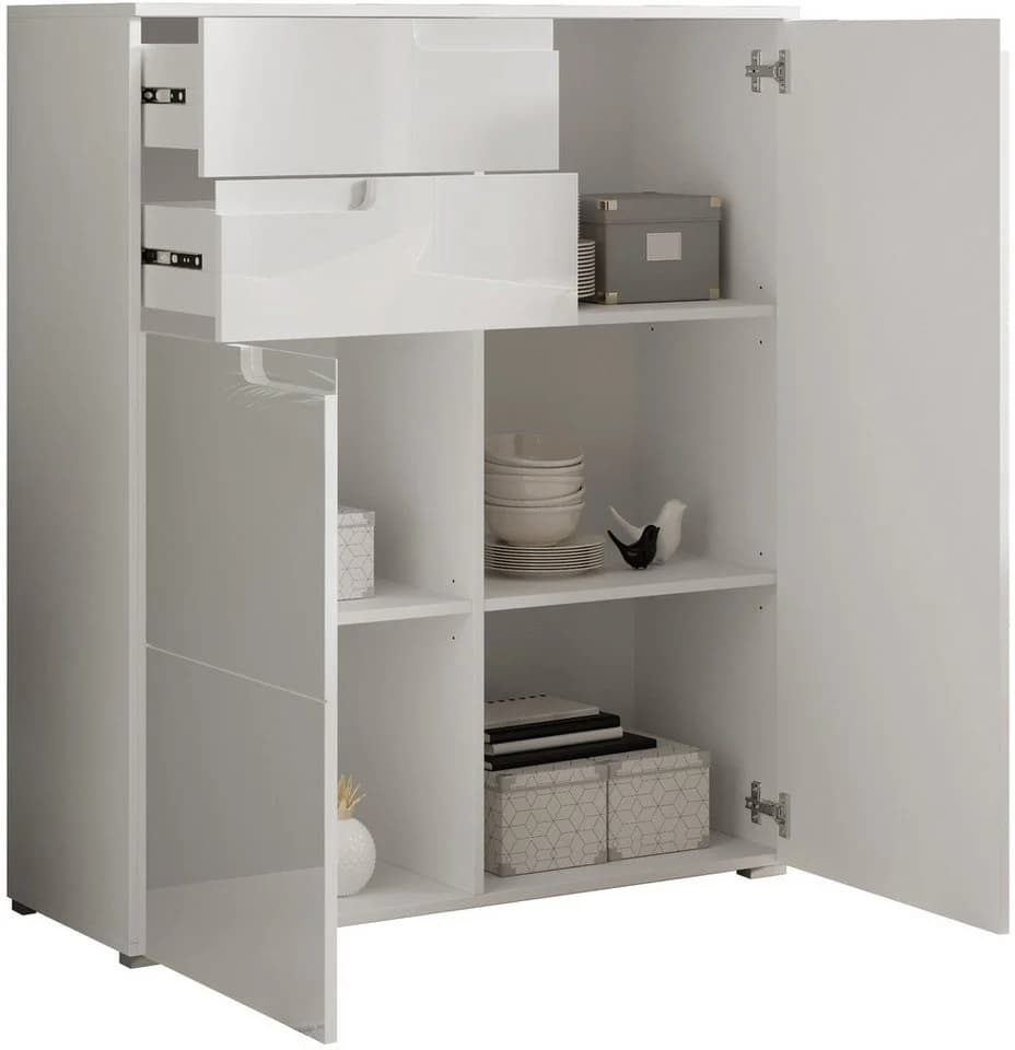 HBZ-MEBLE Kommode Spice Weiß Hochglanz 2 Türen 2 Schubladen - Bild 4