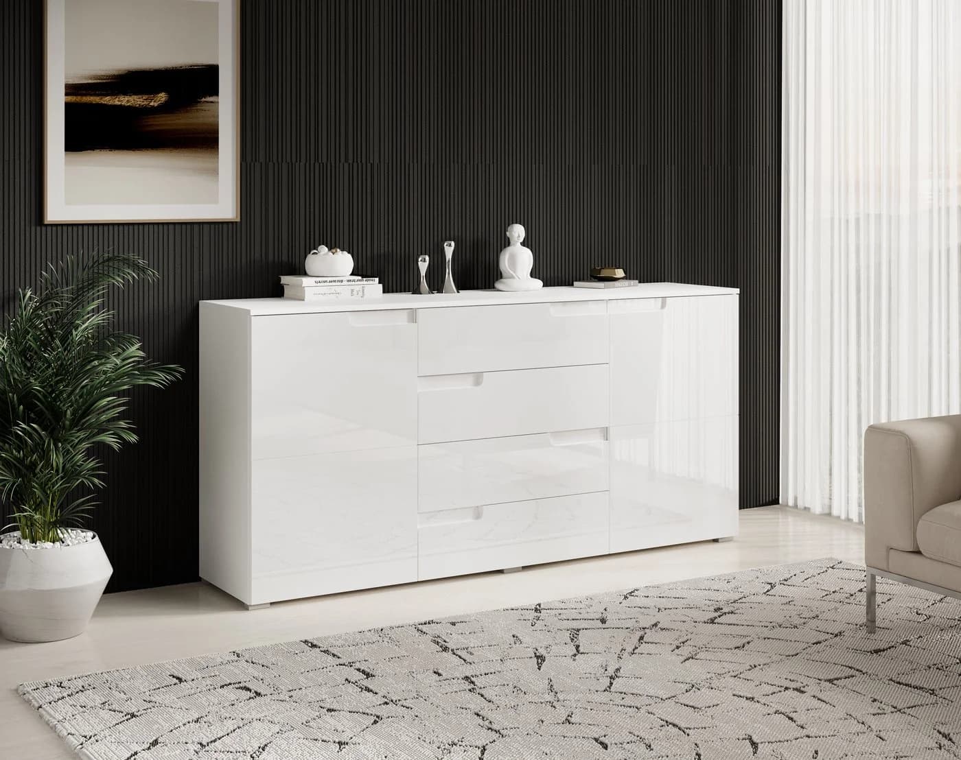 Carryhome Sideboard Spice Weiß Hochglanz 165x80x40cm - Bild 2