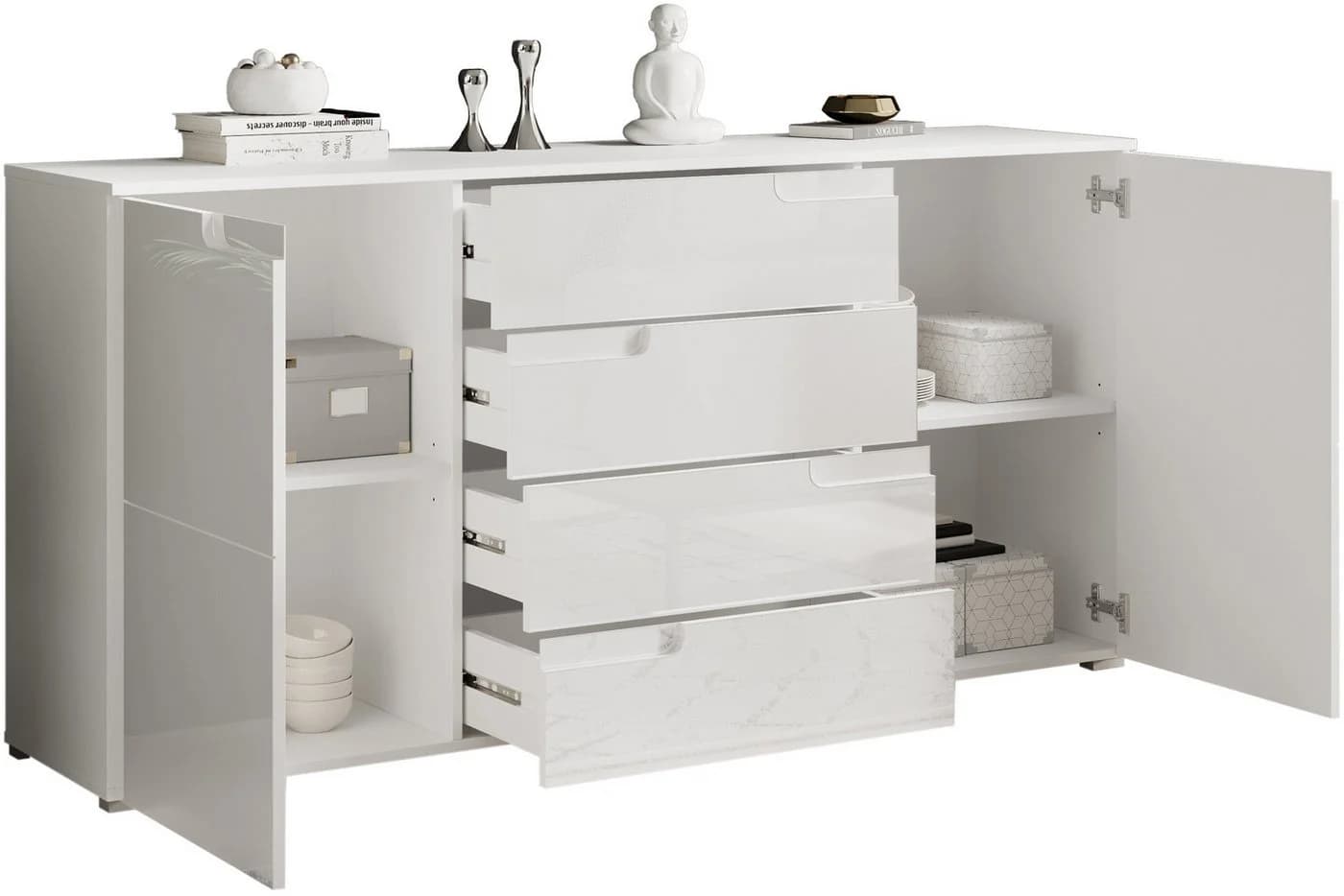 Carryhome Sideboard Spice Weiß Hochglanz 165x80x40cm - Bild 4