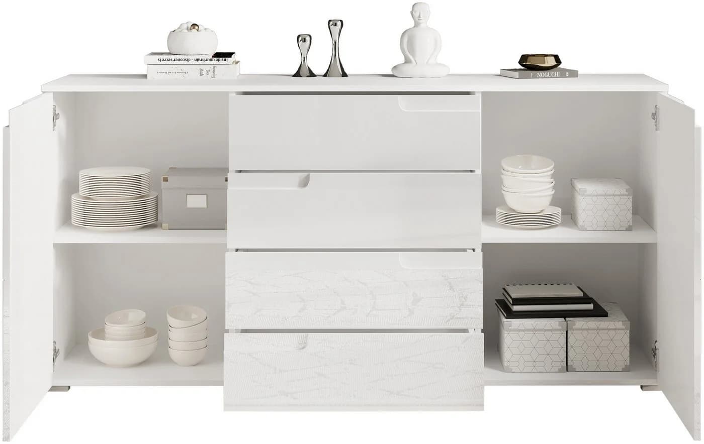 Carryhome Sideboard Spice Weiß Hochglanz 165x80x40cm - Bild 5