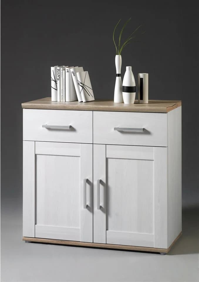 Xora Kommode Landhausstil Weiß Braun 2 Türen 2 Schubladen - Bild 2