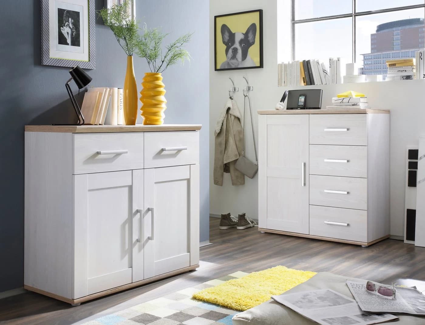 Xora Kommode Landhausstil Weiß Braun 2 Türen 2 Schubladen - Bild 3