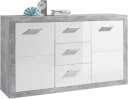 Sideboard HBZ Stone Weiß Hochglanz Grau Beton 2 Türen 3 Schubladen Bild 2
