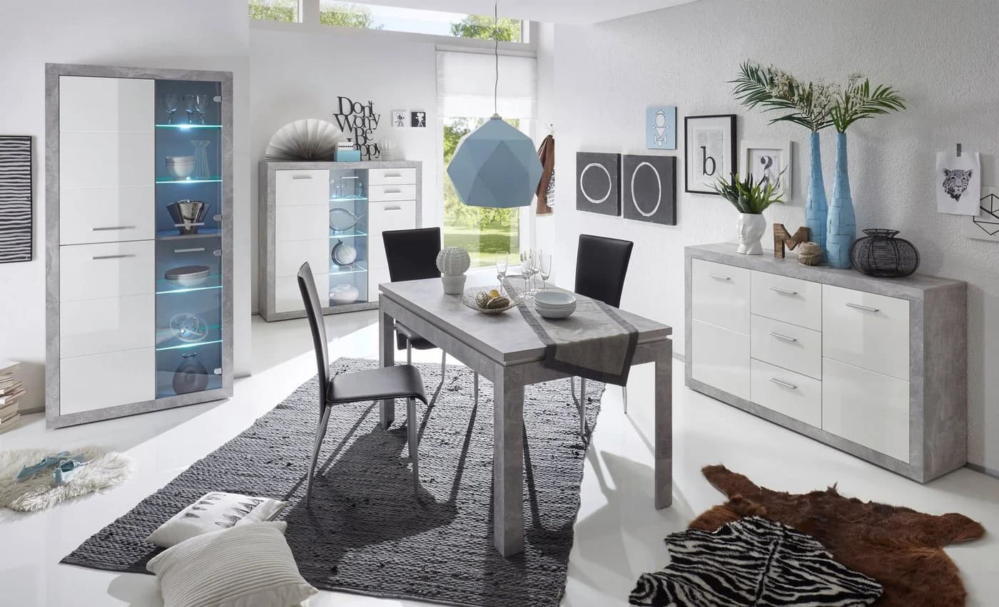 Sideboard HBZ Stone Weiß Hochglanz Grau Beton 2 Türen 3 Schubladen - Bild 4