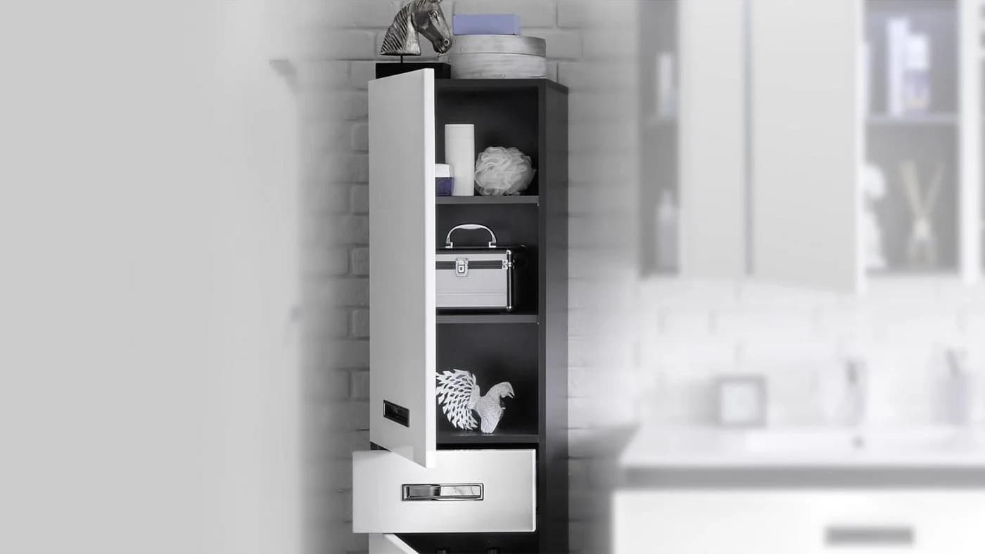 BEGA BBK Hochschrank Melissa Grau Weiß Hochglanz Badezimmer Hängeschrank