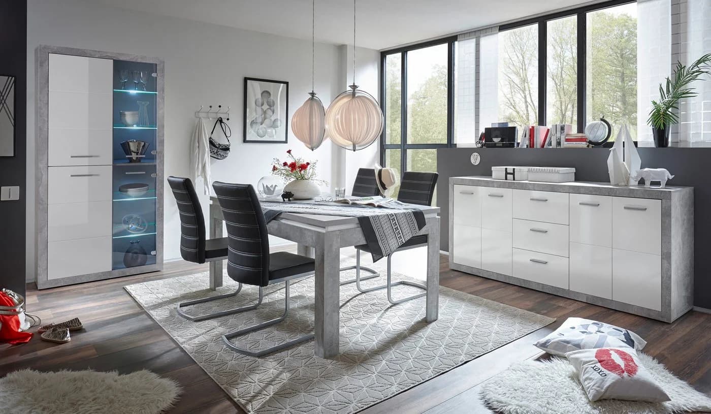 HBZ-MEBLE Sideboard Stone Weiß Grau 4 Türen 3 Schubladen - Bild 3