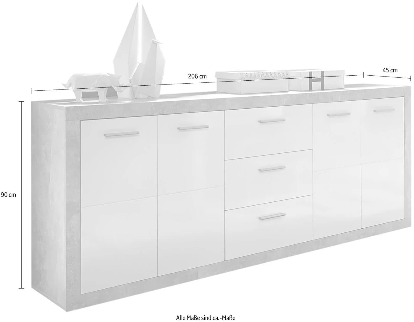HBZ-MEBLE Sideboard Stone Weiß Grau 4 Türen 3 Schubladen - Bild 4