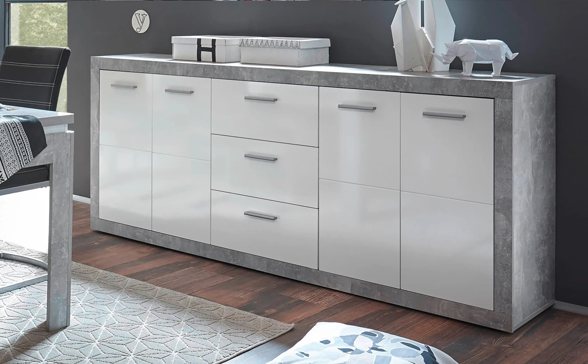 HBZ-MEBLE Sideboard Stone Weiß Grau 4 Türen 3 Schubladen - Bild 5