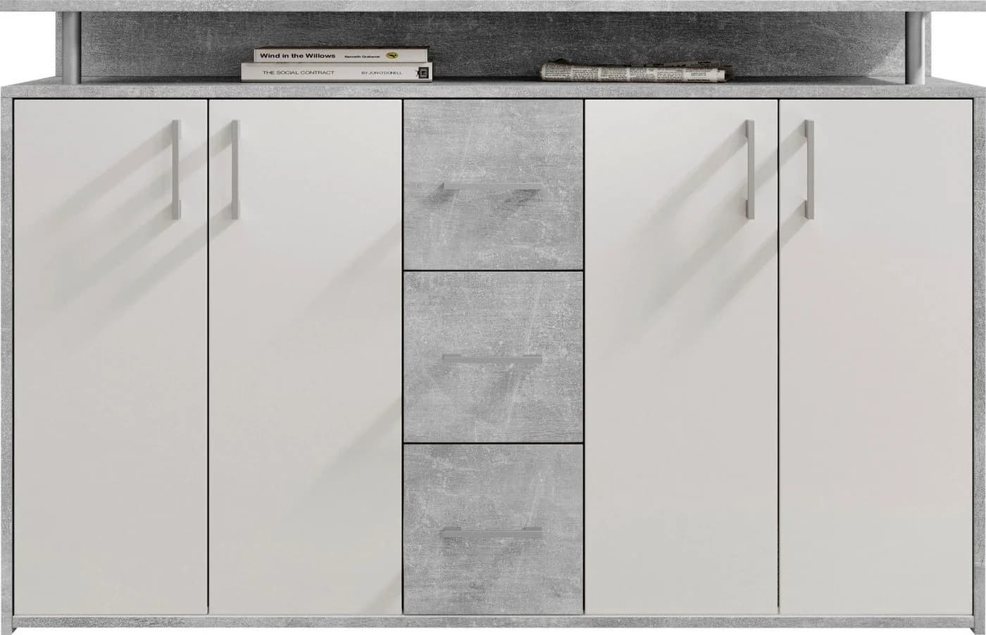HBZ Drivno Sideboard 139x90x34 cm Weiß/Beton mit 3 Schubkästen - Bild 3