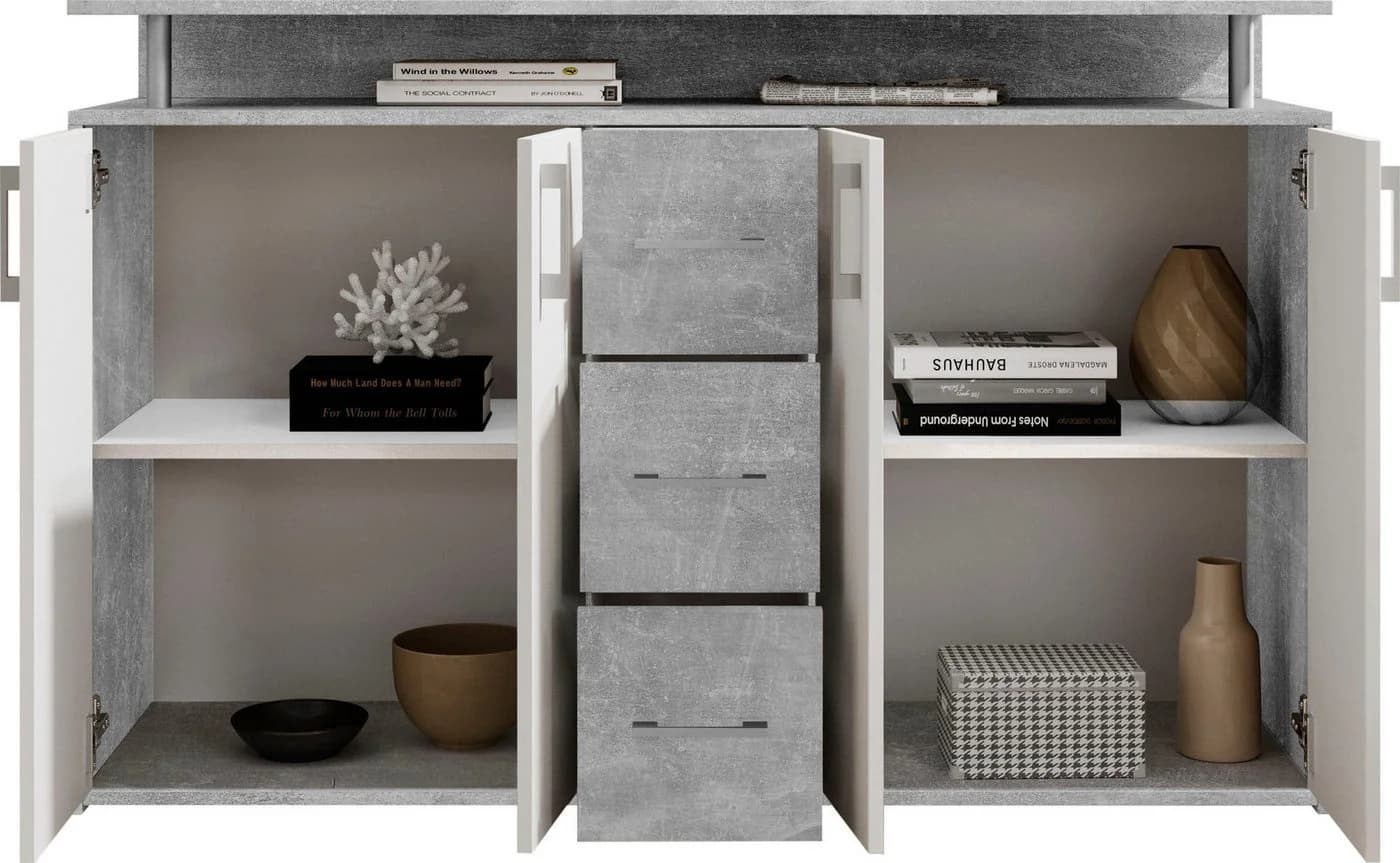 HBZ Drivno Sideboard 139x90x34 cm Weiß/Beton mit 3 Schubkästen - Bild 4