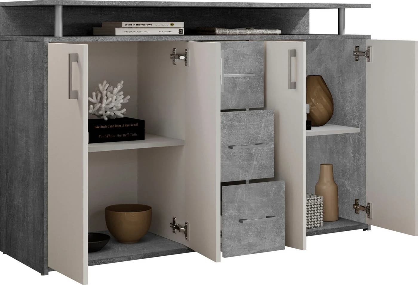 HBZ Drivno Sideboard 139x90x34 cm Weiß/Beton mit 3 Schubkästen - Bild 5