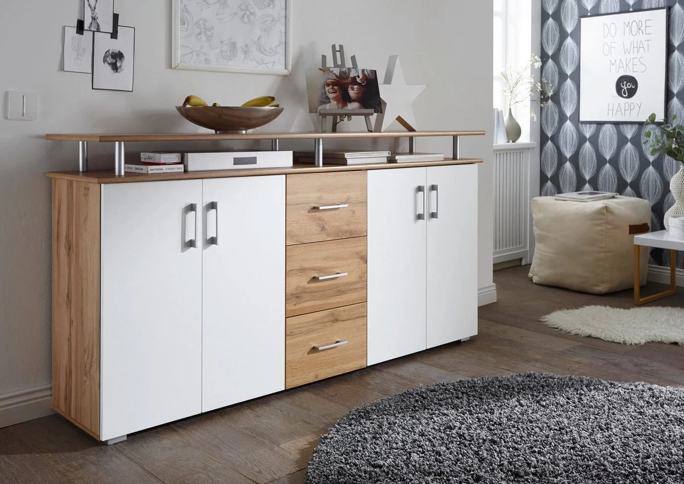 Bega Consult Highboard Wildeiche-Nachbildung Weiß 178x90x38 cm