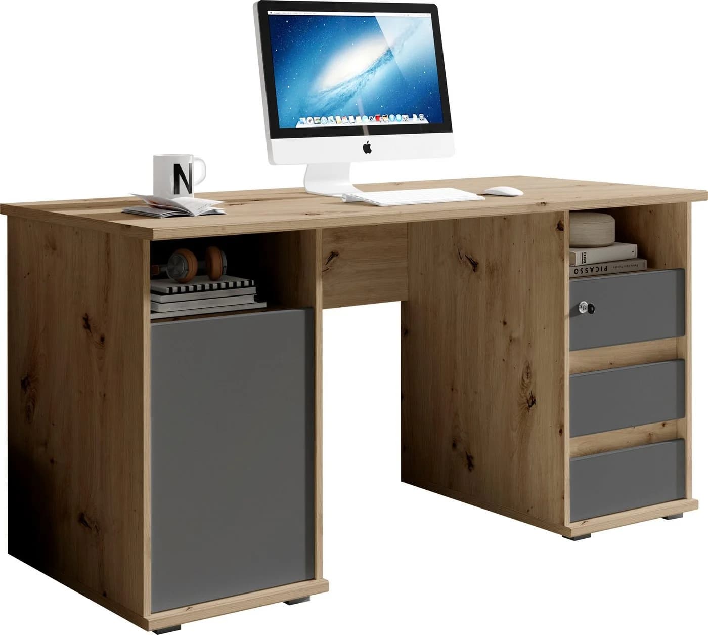 BEGA OFFICE Primus U2 Schreibtisch mit Schubkasten Anthrazit Eiche - Bild 2