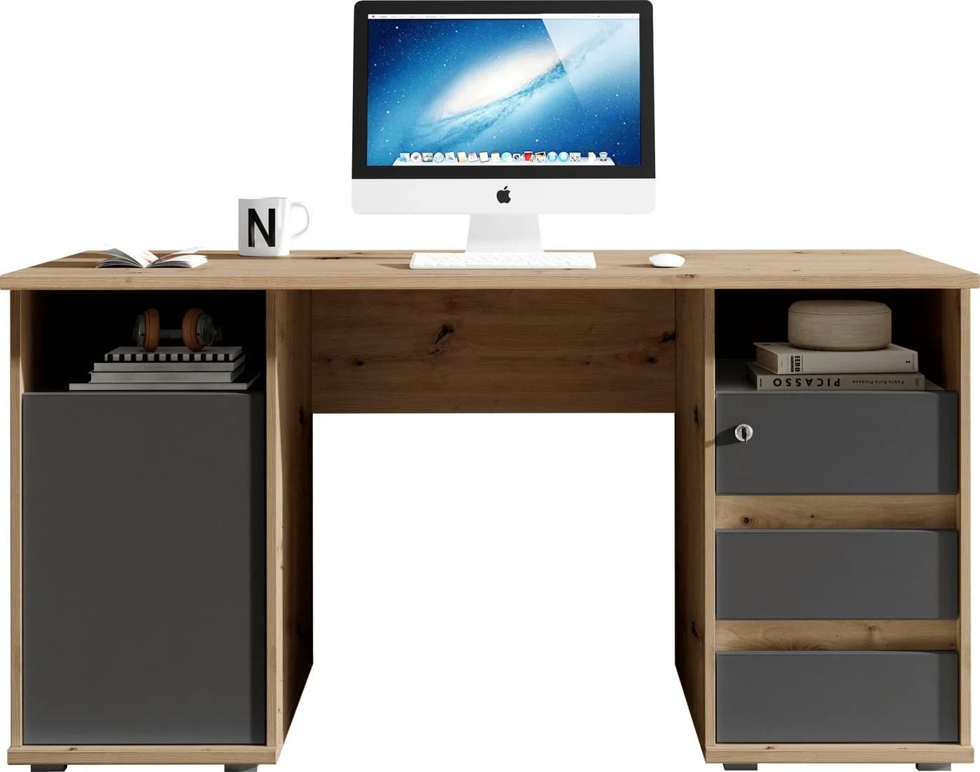 BEGA OFFICE Primus U2 Schreibtisch mit Schubkasten Anthrazit Eiche - Bild 3