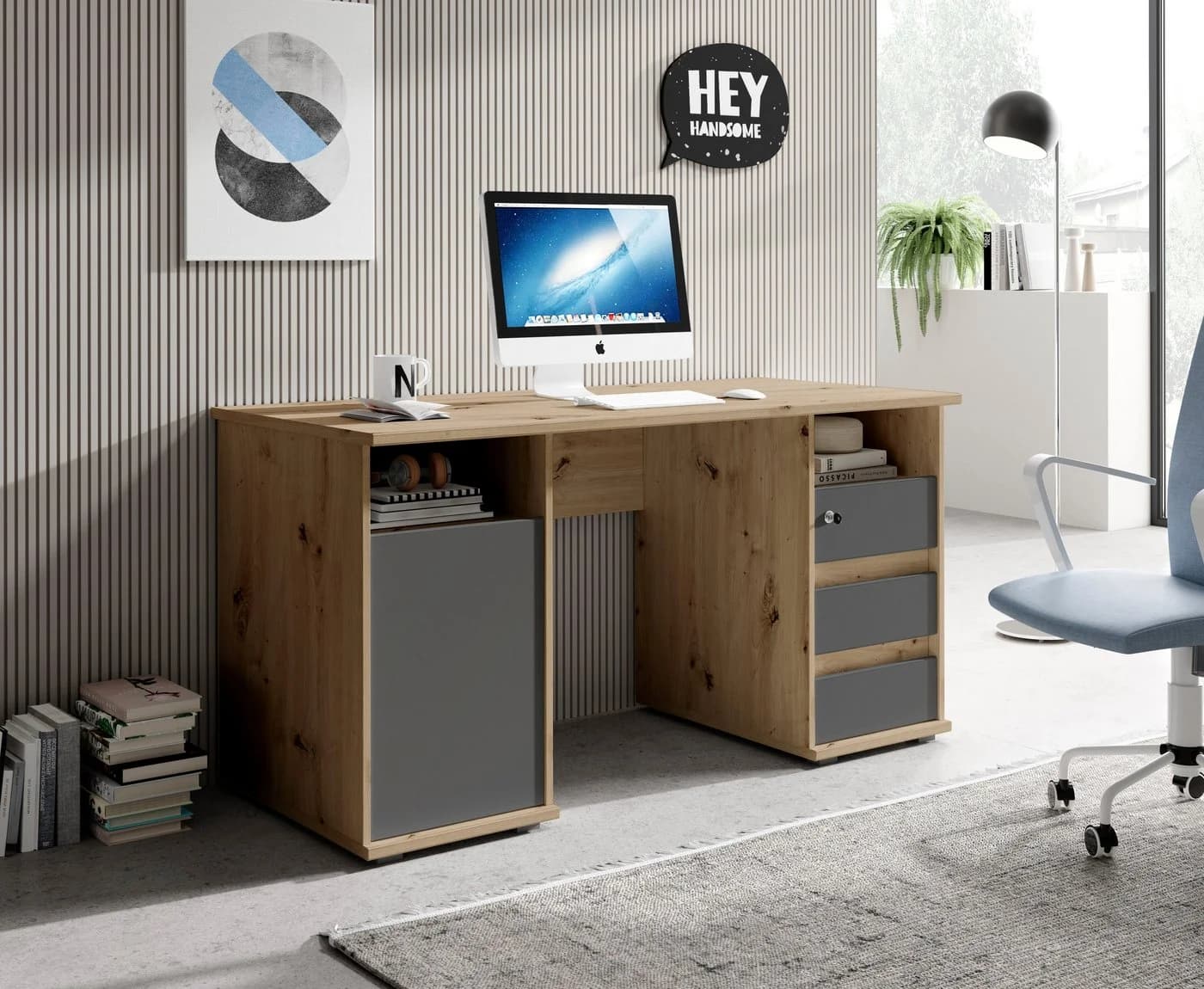BEGA OFFICE Primus U2 Schreibtisch mit Schubkasten Anthrazit Eiche - Bild 4