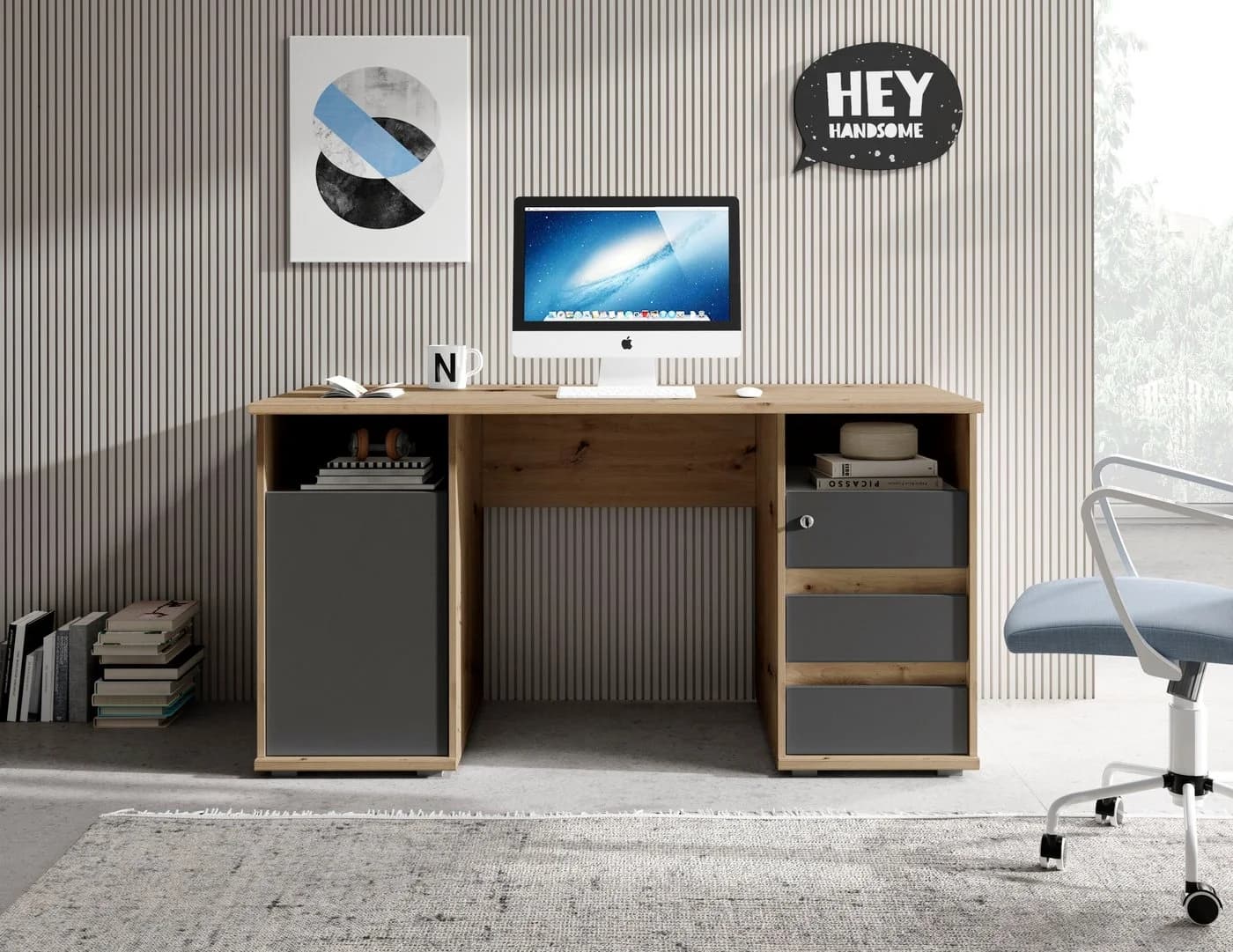 BEGA OFFICE Primus U2 Schreibtisch mit Schubkasten Anthrazit Eiche - Bild 5