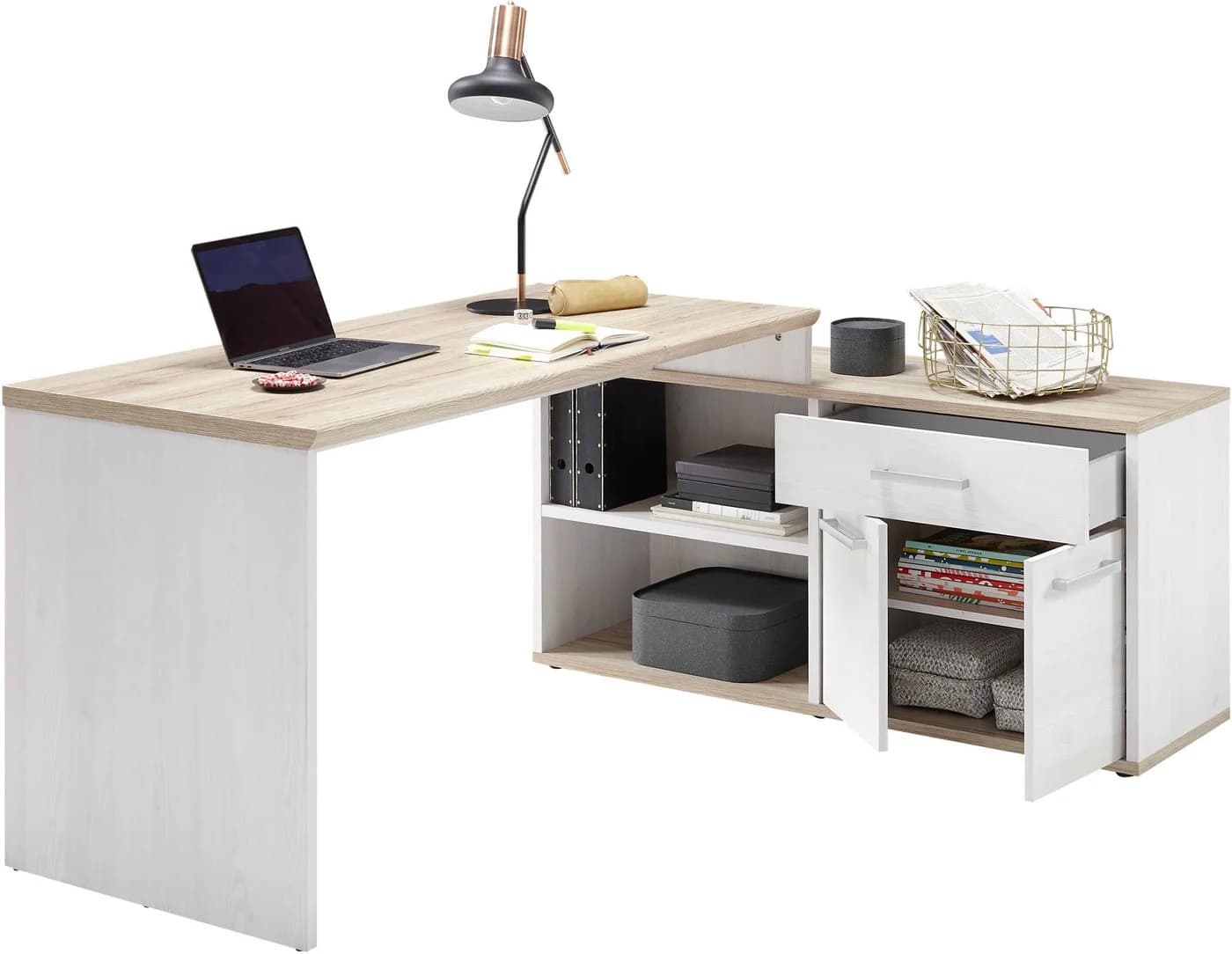 BEGA OFFICE Eckschreibtisch Romance Weiß Eiche San Remo Landhausstil